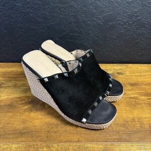 Marc Fisher Zyme 2 Black Suede Studded Wedge Sandals‎ Womens 8.5M